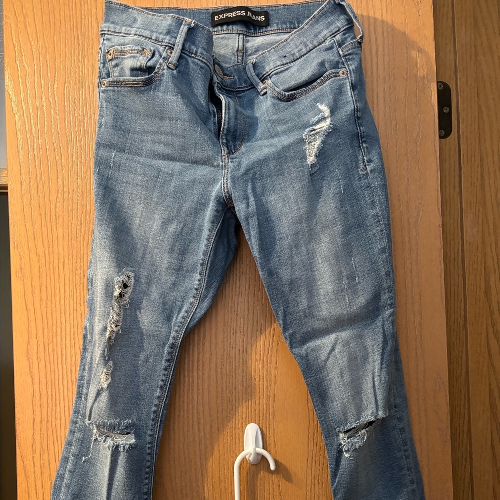 Express Distressed Blue Jean Leggings